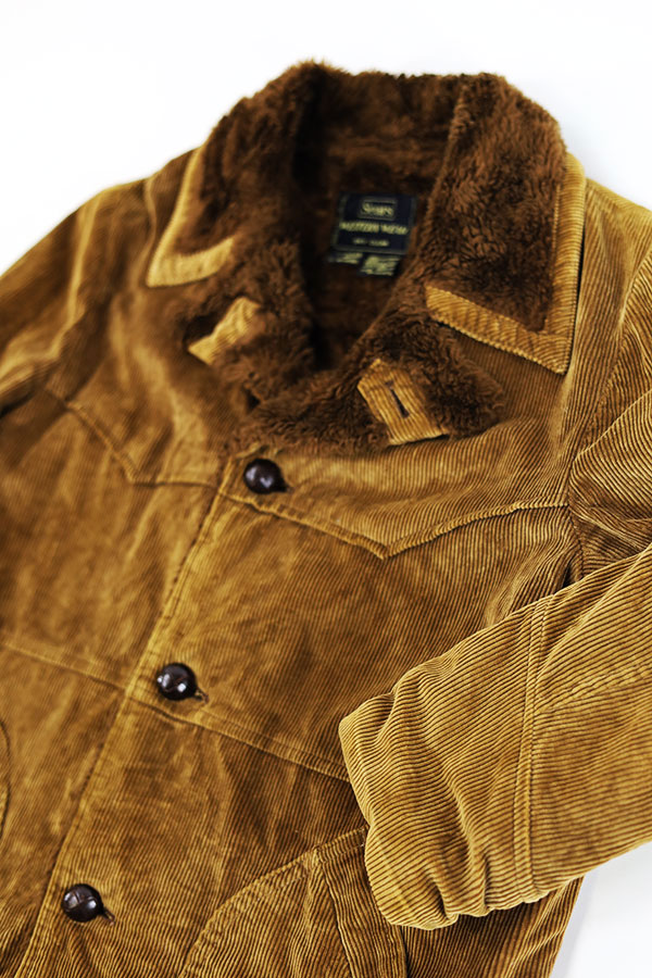 Used 70s SEARS Brown Corduroy Boa Jacket Size L 