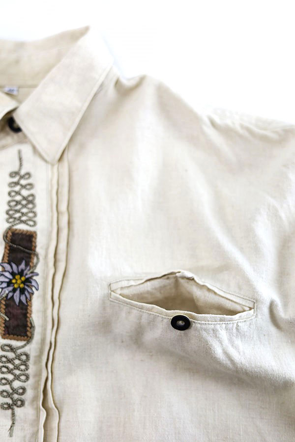 Used 90s Alphorn Flower Linen Mix Tyrolean Shirt Size XL  