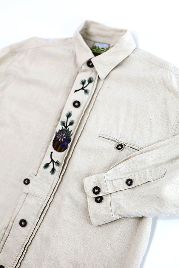 Used 90s Flower Linen Mix Tyrolean Shirt Size XL  
