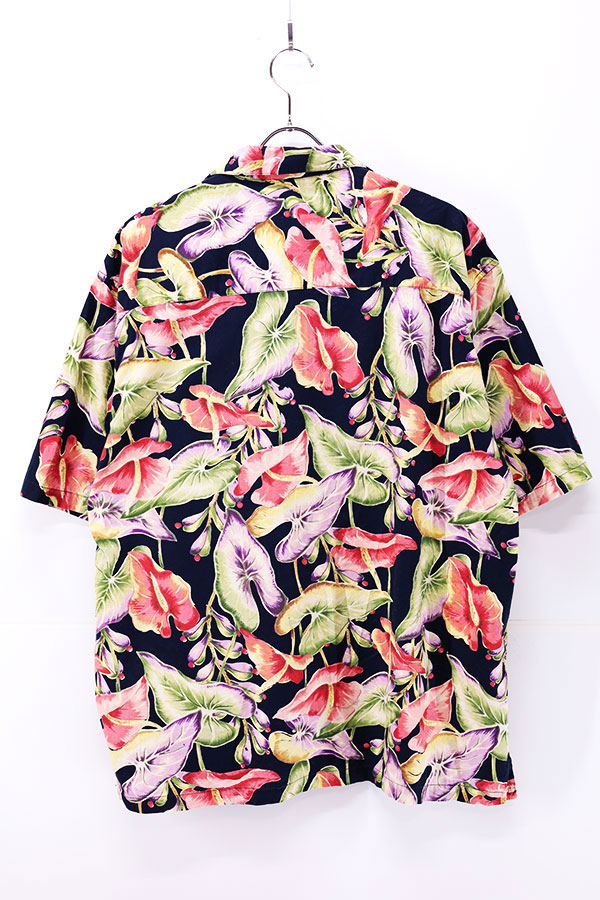 Used 90s MALE Botanical Black Aloha Shirt Size XL 