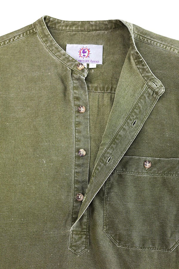 Used 90s THE TERRITORY AHEAD Silk Cotton Olive Pull Over Shirt Size S 