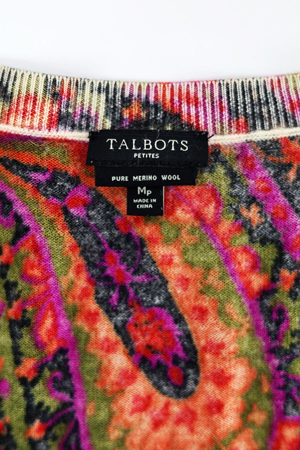 Used Womens 00s Talbots paisley merino wool kint cardigan Size M 