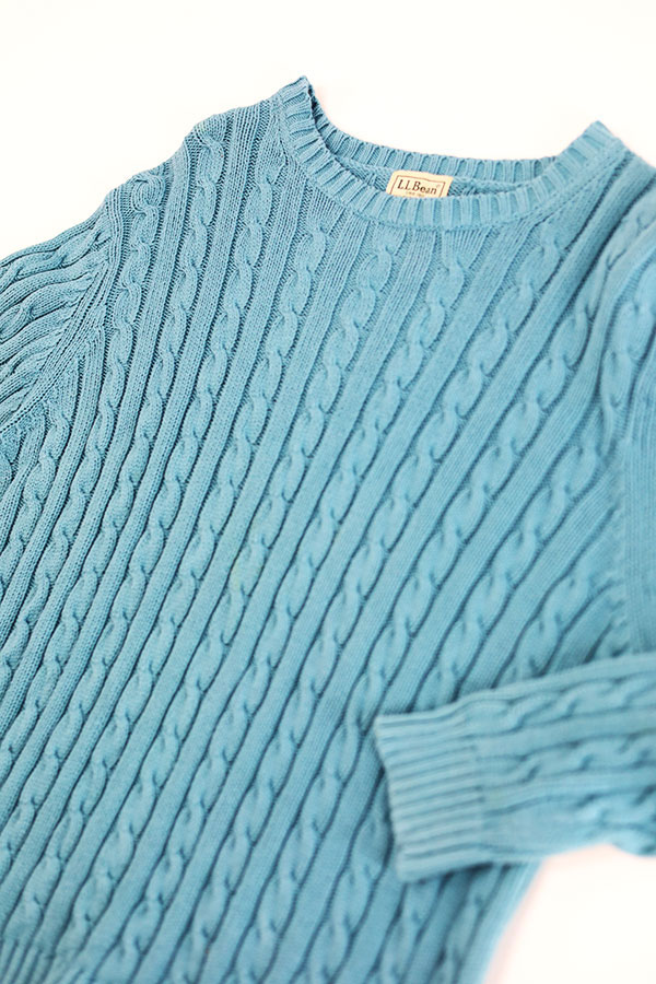 Used Womens 00s LL Bean Turquoise Cable Cotton Knit Size M  