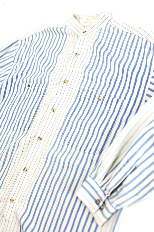 Used 90s cactus Gradation Stripes Band Collar Design Cotton ShirtSize XL 