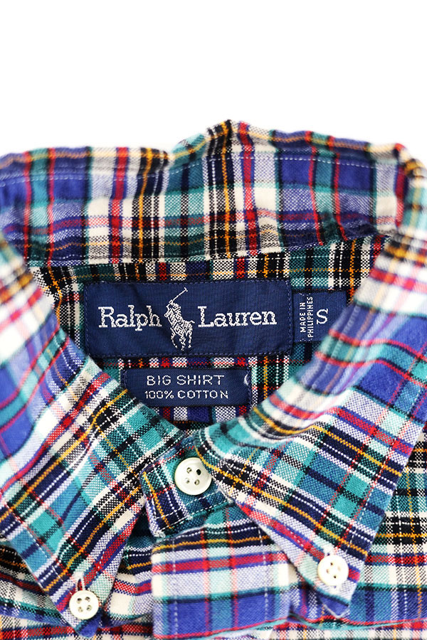 Used 90s Ralph Lauren BIG SHIRT Check Cotton BD Shirt Size S 