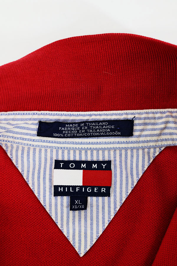 Used 90s Tommy Hilfiger Moss stitch Red Polo Shirts Size XL 