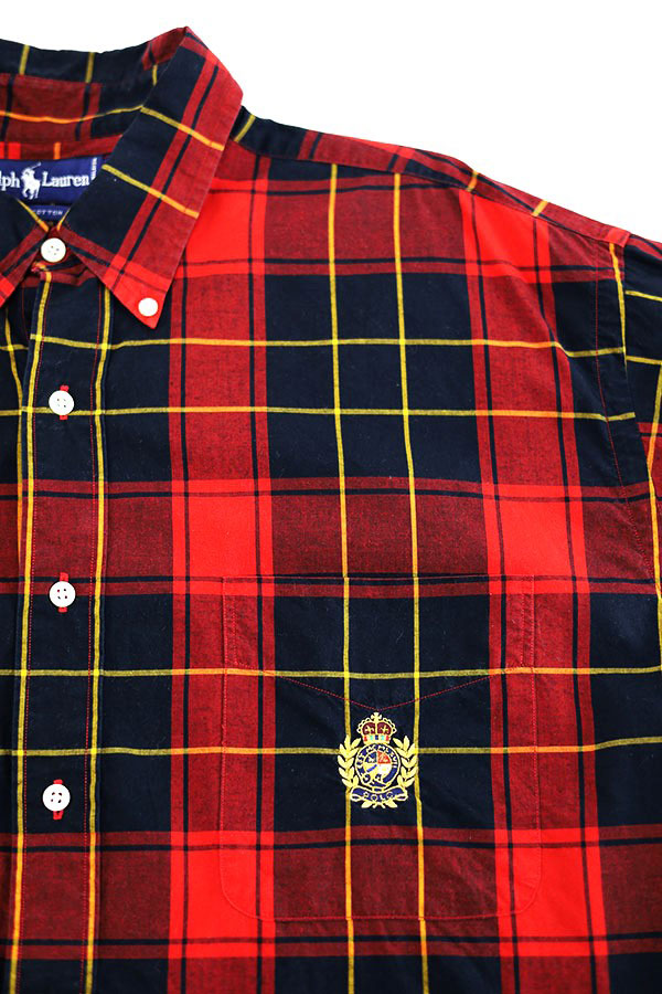 Used 90s Ralph Lauren Red×Black Check Cotton BD Shirt Size XL 古着
