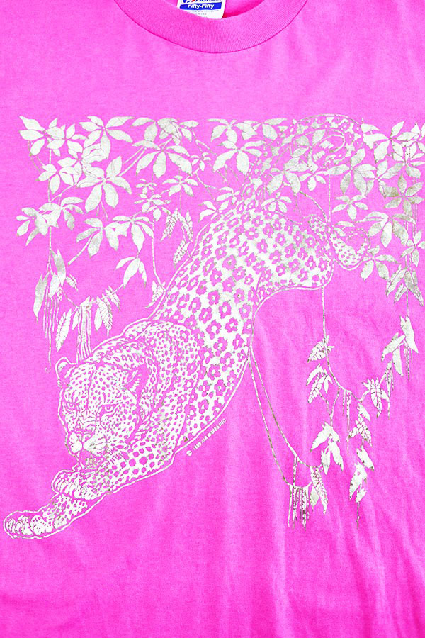 Used 90s USA HANES Leopard Animal Graphic T-Shirt Size XL 