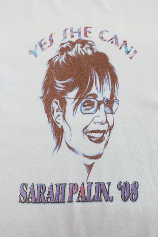 Used 00s Yes She Can Sarah Palin Who are you T-Shirt Size M 