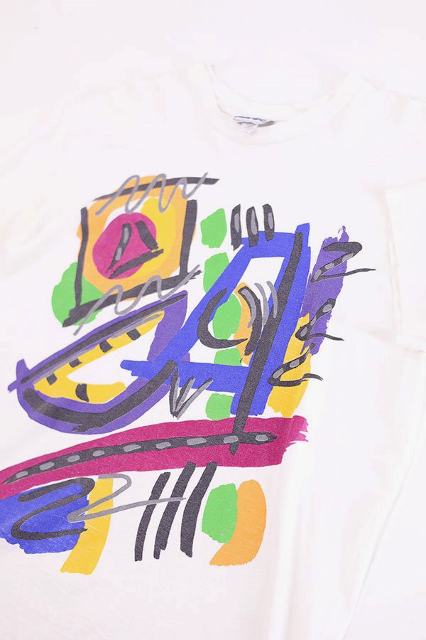 Used 90s USA moret Art Graphic T-Shirt Size Free 