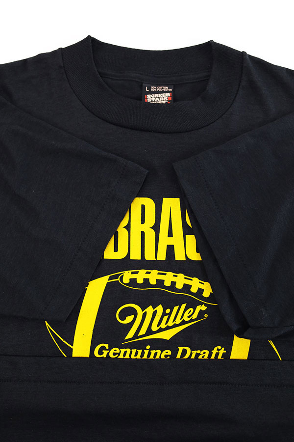 Used 80s-90s USA Miller BlackYellow Football Graphic T-Shirt Size L 