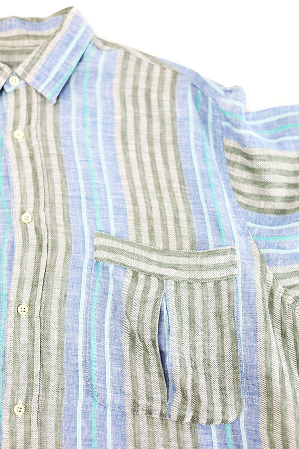 Used 90s Italy Multi Stripes All Linen Design S/S Shirt Size XL 相当 古着