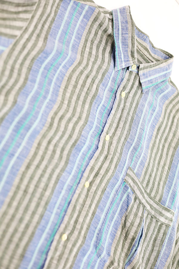 Used 90s Italy Multi Stripes All Linen Design S/S Shirt Size XL 相当 古着