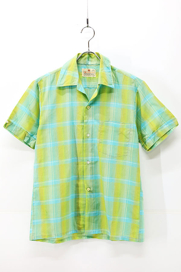 Used 70s MANLEIGH Pale Tone Check Box S/S Shirt Size S 