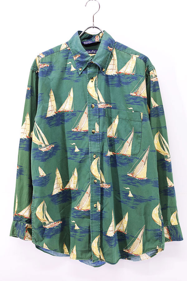 Used 90s NAUTICA Yacht All Over Graphic BD Shirt Size M 