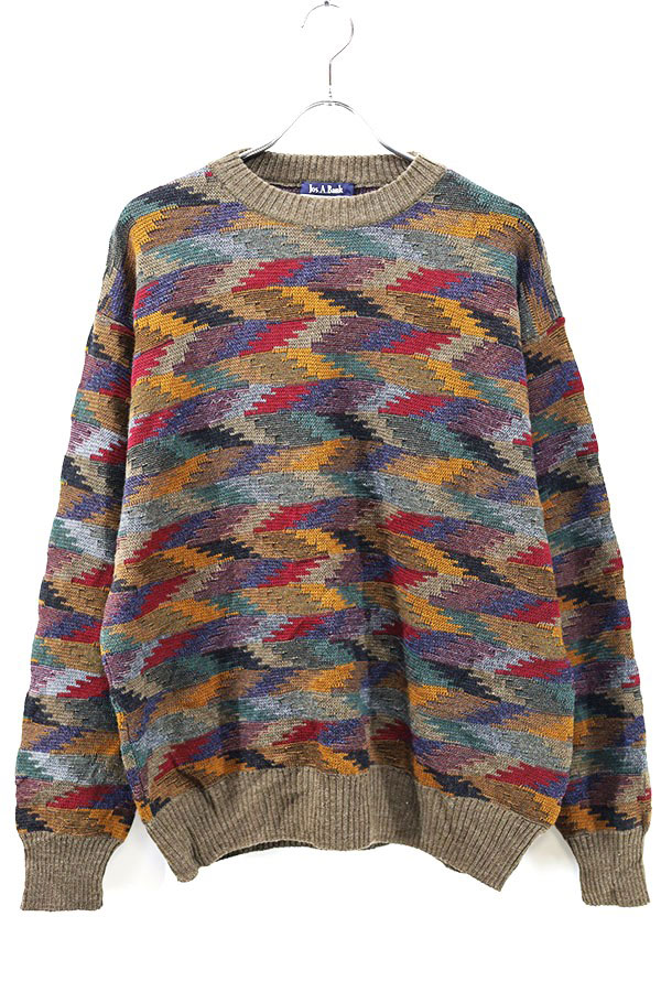 Used 90s Jos A Bank Multi Color Gradation design Wool Knit Size M 