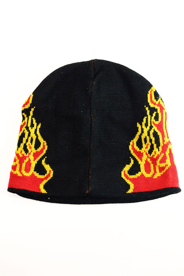 Used 90s-00s Unknown Fire Pattern Acrylic Knit Beanie Cap Size Free 