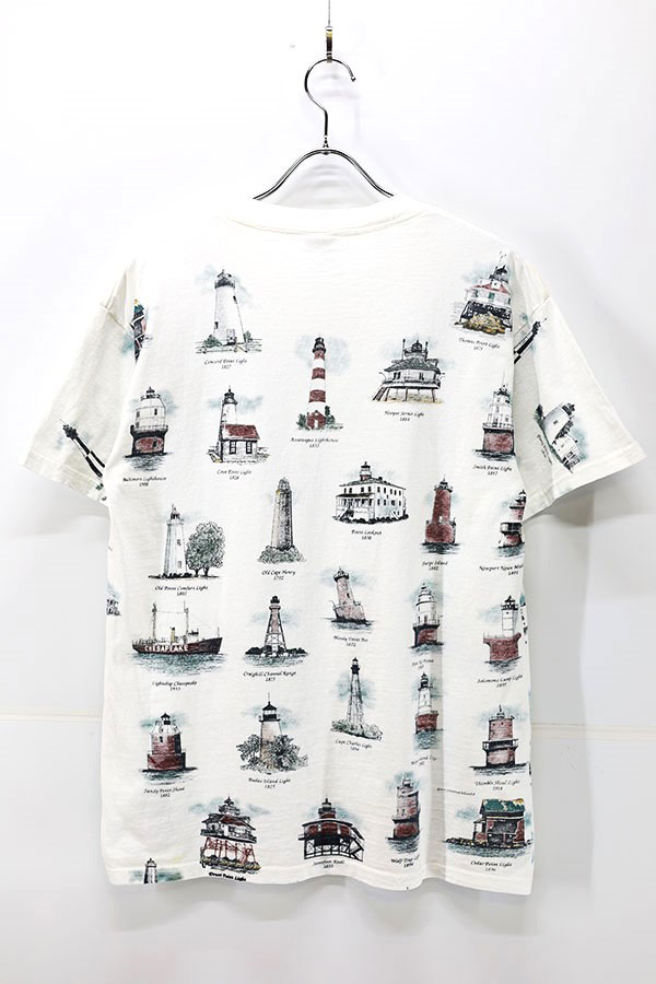 Used 90s USA DELTA ART UNLIMITED Light house All Over Graphic T-Shirt Size M 