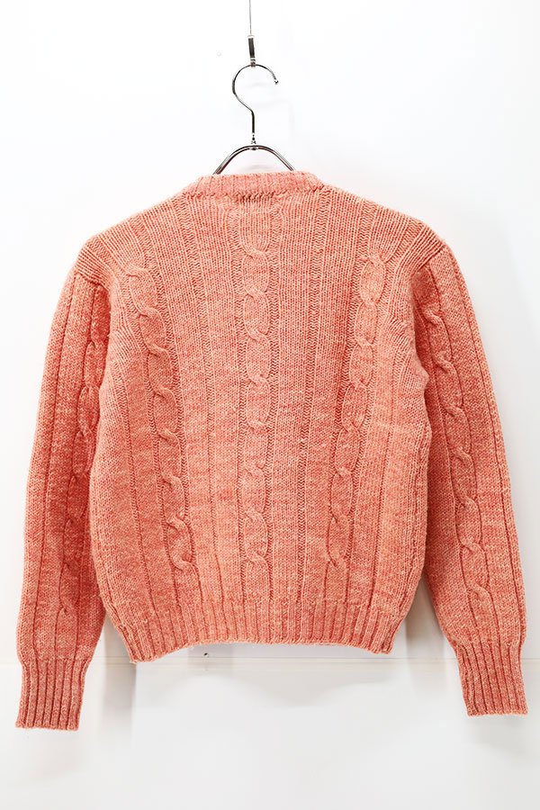 Used Womens 70s Virgin Wool Pink Cable Knit Cardigan Size XS  