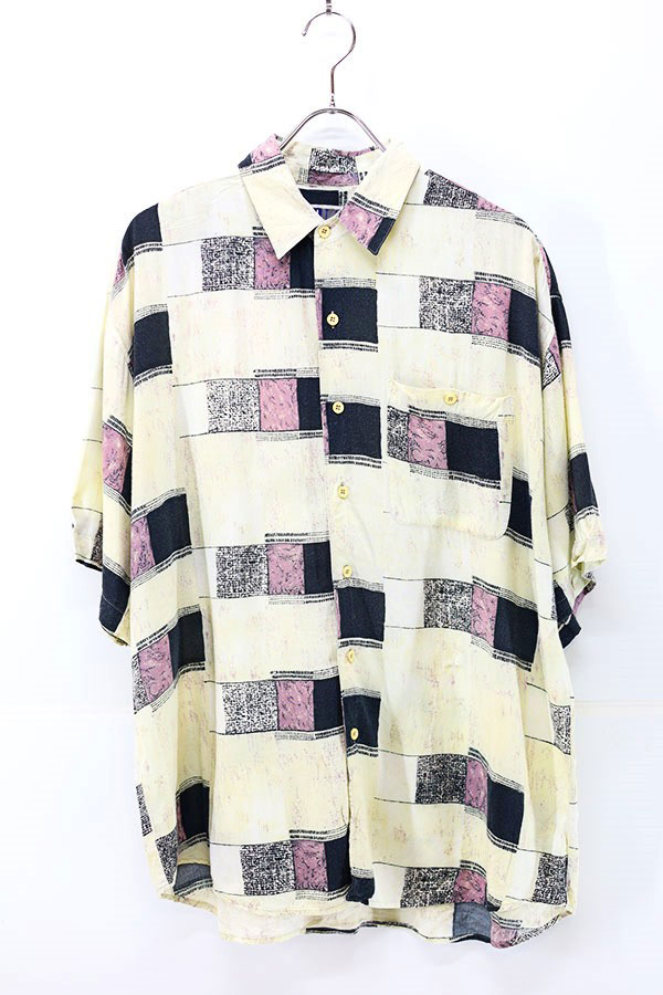 Used 90s-00s Box Design Graphic Rayon Drape S/S Shirt Size L 