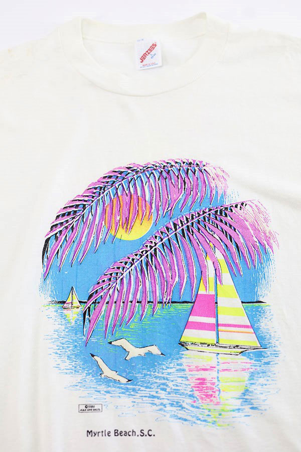 Used 90s USA JERZEES Beach Sun Set Art graphic T-Shirt Size L 