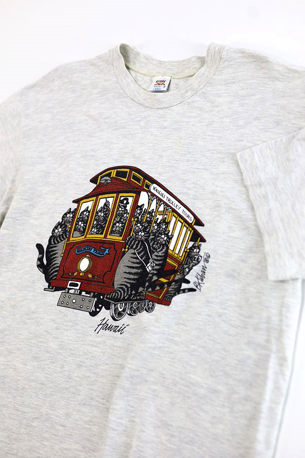 Used 90s USA CRAZY SHIRT Kliban Cat Tram Both Graphic T-Shirt Size L 