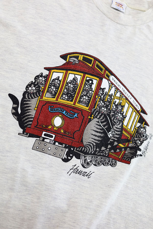 Used 90s USA CRAZY SHIRT Kliban Cat Tram Both Graphic T-Shirt Size L 