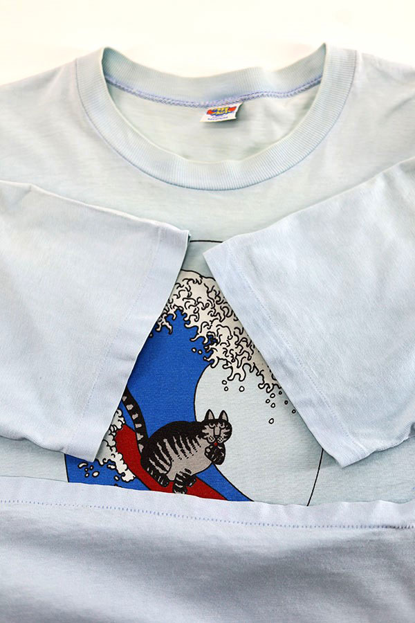 Used 90s USA CRAZY SHIRT Kliban Cat Surf Graphic T-Shirt Size M 