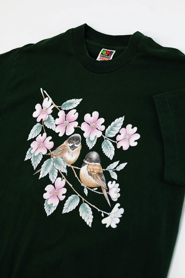 Used 90s Dark Green Bird Animal Art Graphic T-Shirt Size L  