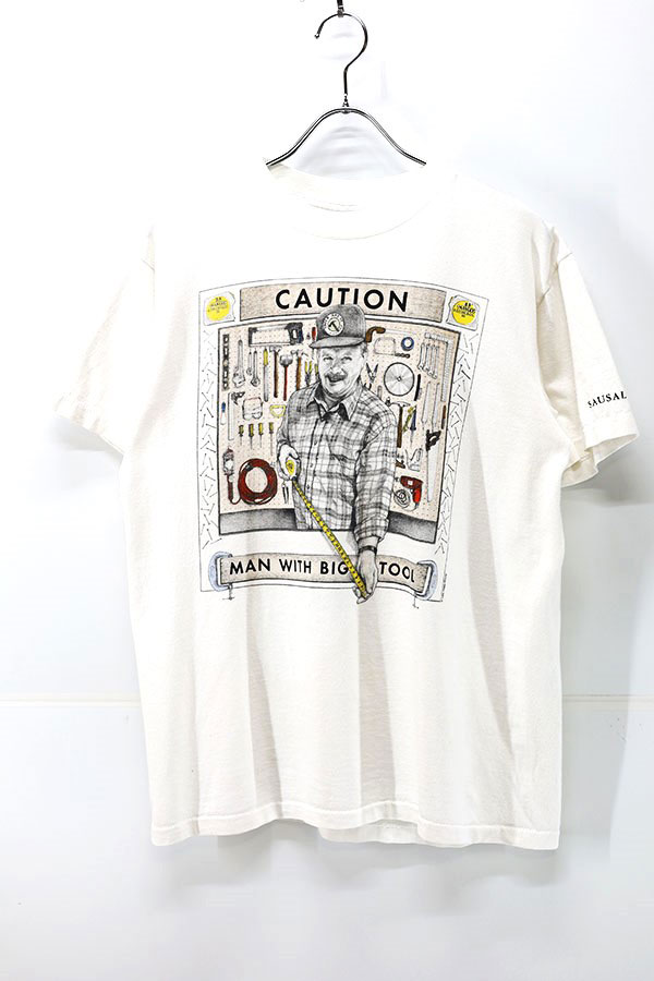 Used 90s USA MAN WITH BIG TOOL Art Graphic T-Shirt Size M 