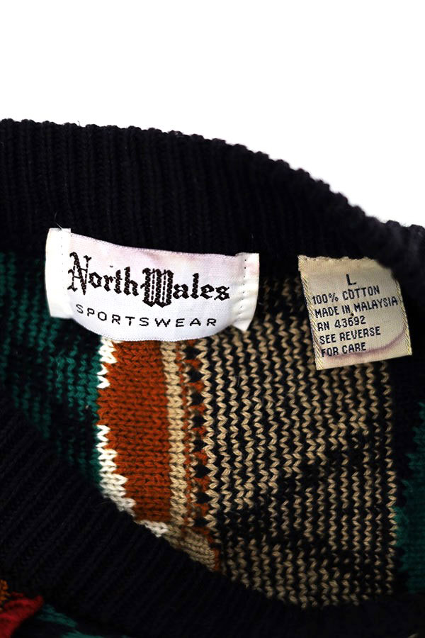 Used 90s North Wales Multi Color 3D Cable Cotton Knit Size L 