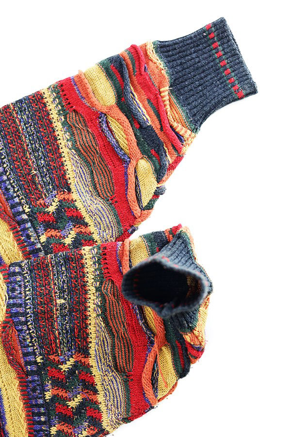 Used 90s J Ferrar Multi Color 3D Cotton Mix Knit Size L 