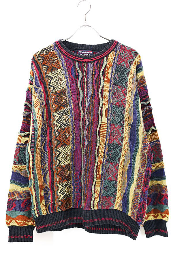 Used 90s ROUNDTREE&YORKE Multi Color 3D Cotton Mix Knit Size L 