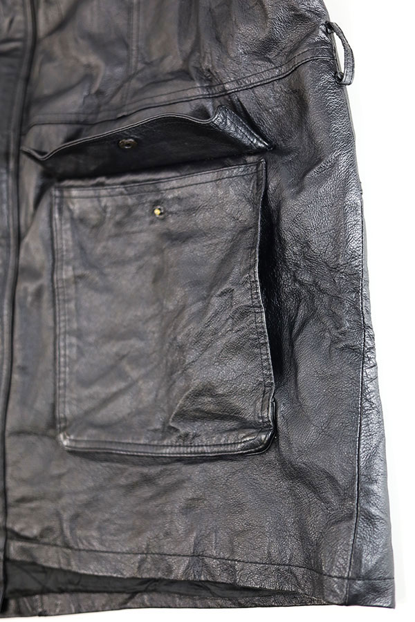 Used 00s Unknown Black Leather Middle Coat Size 3XL Tall 