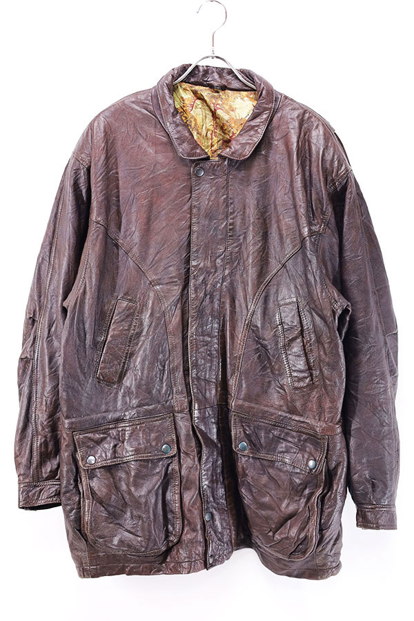 Used 80s-90s Unknown Brown Leather Middle Jacket Size 2XL 