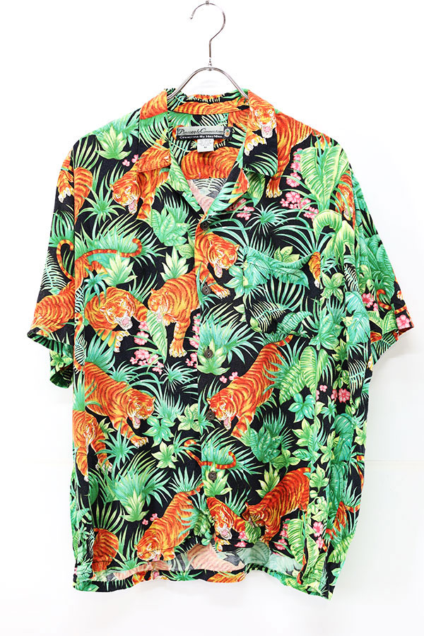 Used 00s Pineapple Connection Tiger All Over Rayon Aloha Shirt Size L 
