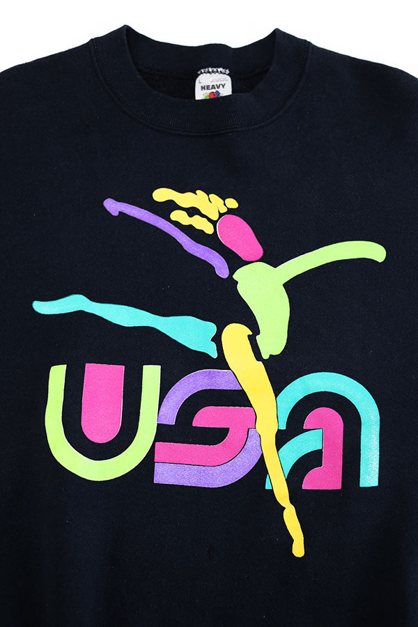 Used 90s USA FRUIT OF THE LOOM Dancer Art Graphic Black Sweat Size L 