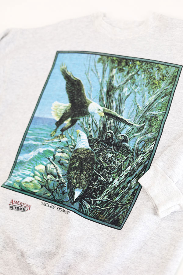 Used 90s USA EAGLES DOMAIN Animal Art Graphic Sweat Size L 