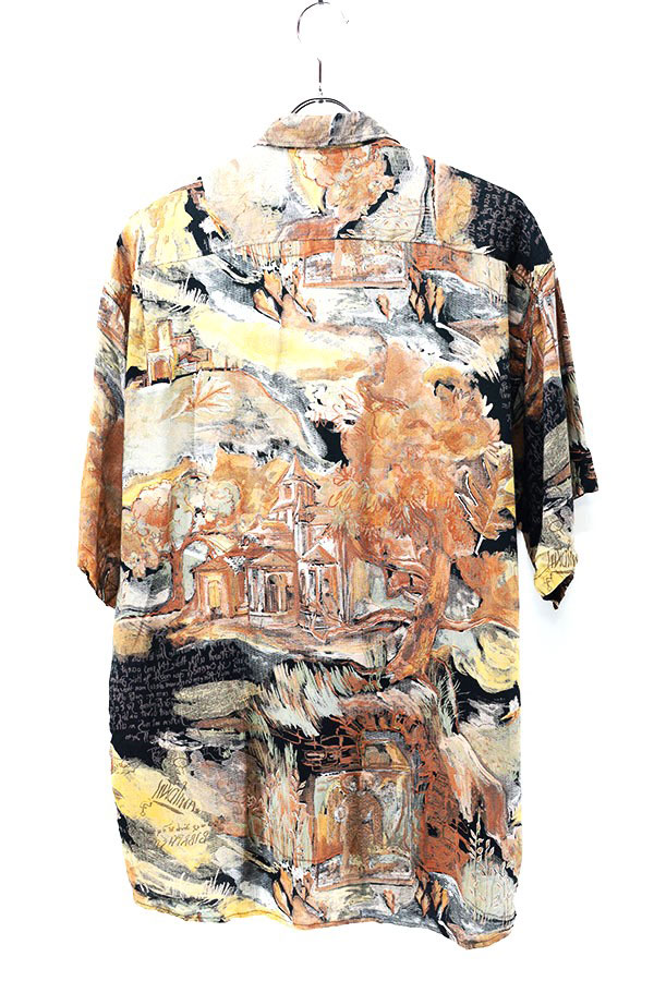 Used 90s Landscape painting All Over Graphic Drape S/S Shirt Size L  