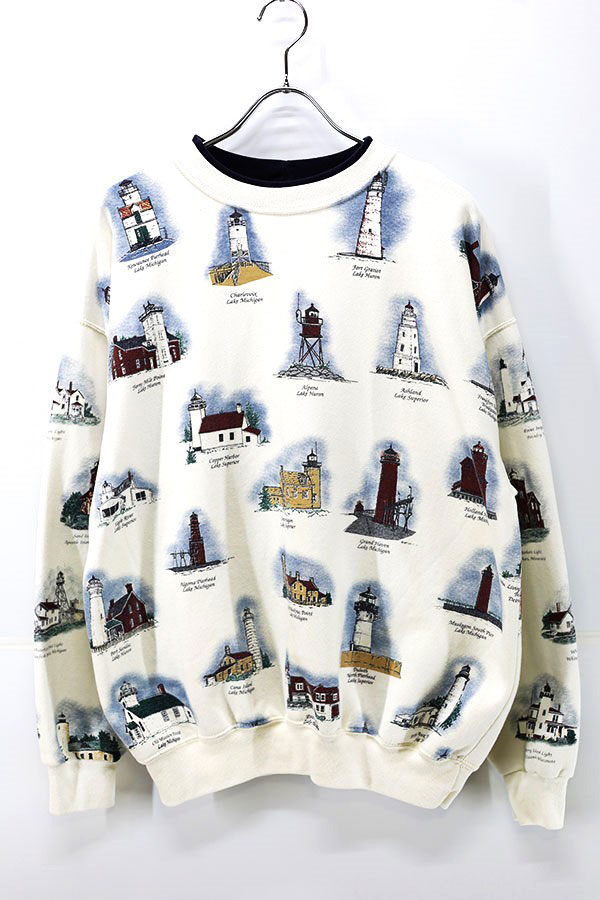 Used 90s USA ART UNLIMITED Lighthouse All Over Art Graphic Sweat Size L 