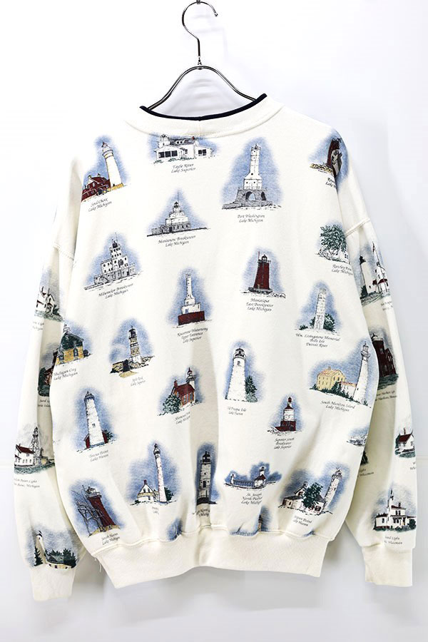 Used 90s USA ART UNLIMITED Lighthouse All Over Art Graphic Sweat Size L 