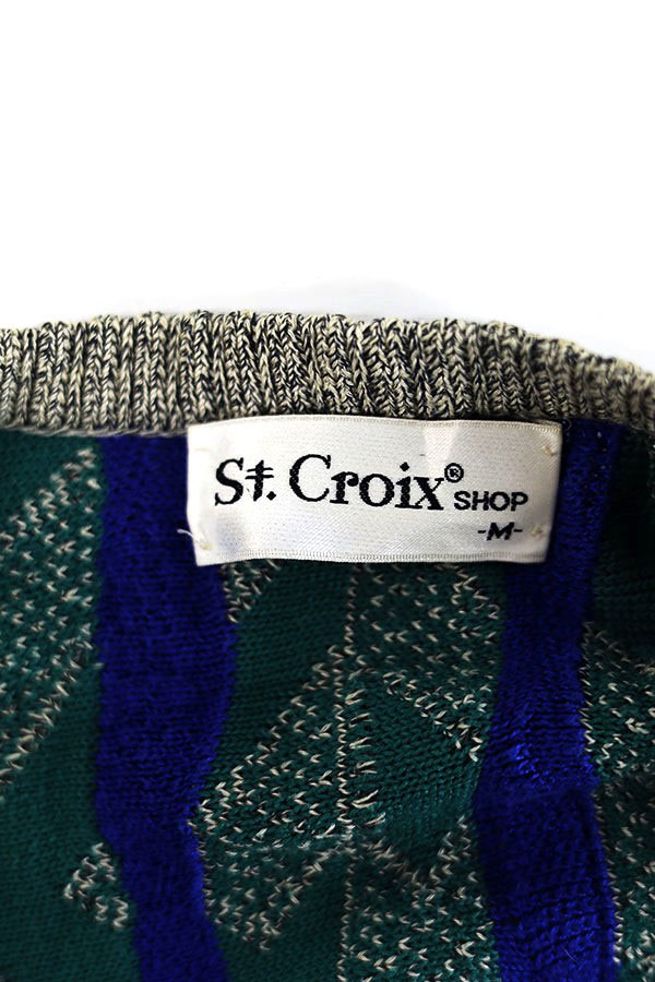Used 90s USA St Croix V Neck 3D Stripes Cotton Knit Size M 