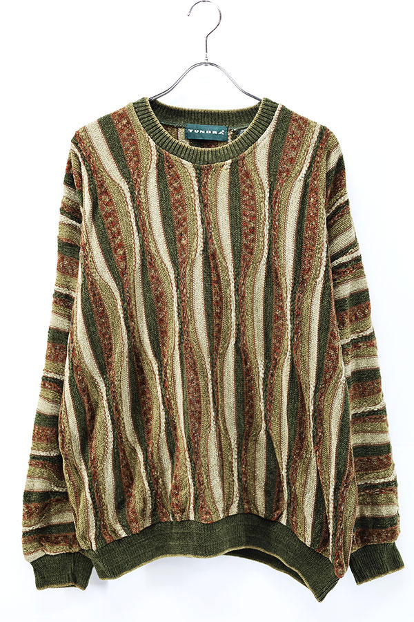 Used 90s CANADA TUNDRA Earth Color Acrylic 3D Knit Size L 