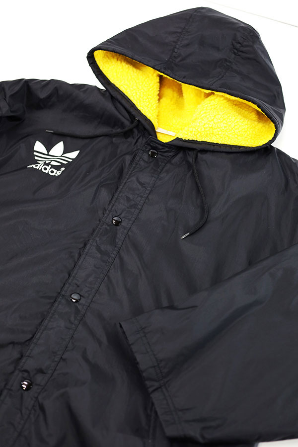 Used 90s adidas Black Yellow Nylon Bench Coat Jacket Size L  