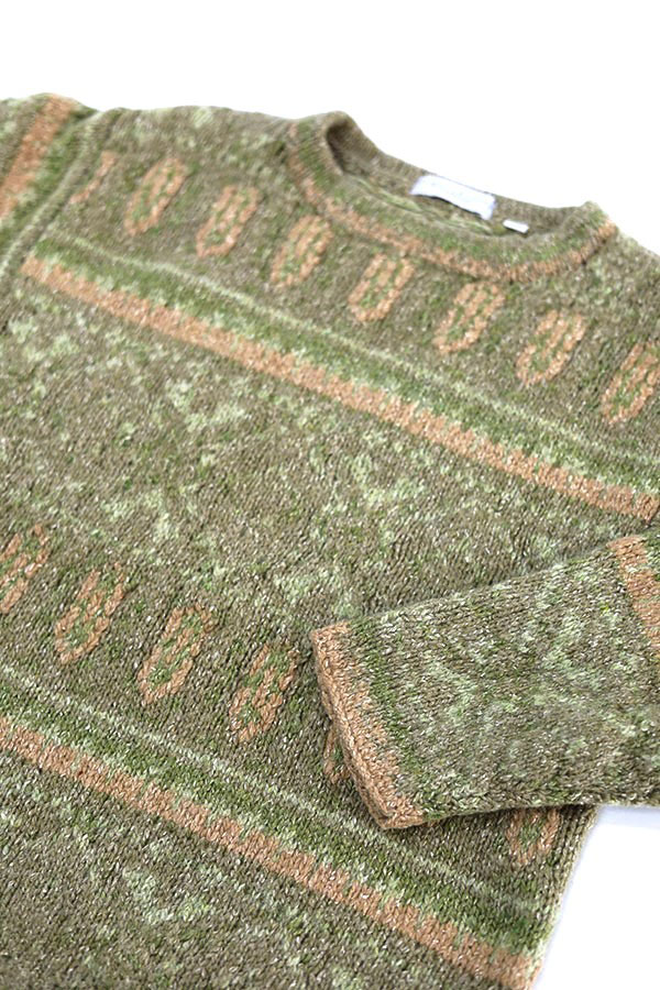 Used 90s-00s Pale Green All Over Graphic Wool Knit Size L  