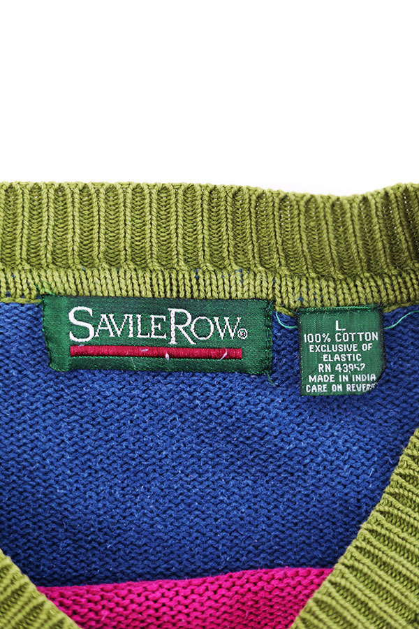Used 90s SAVILE ROW Crazy Pattern Cotton Knit Size L 