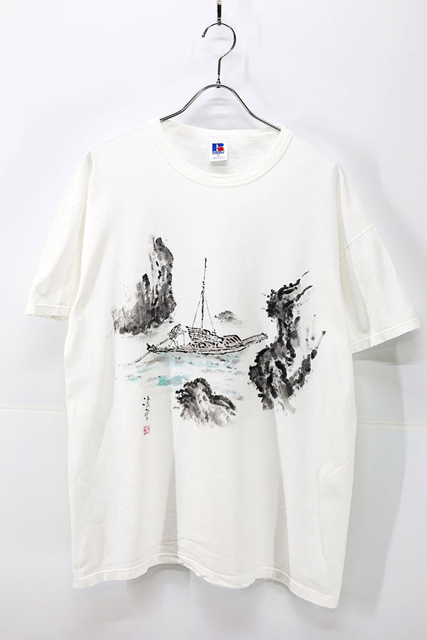 Used 90s USA RUSSELL Wash drawing Graphic T-Shirt Size L 古着 - ear used  clothing