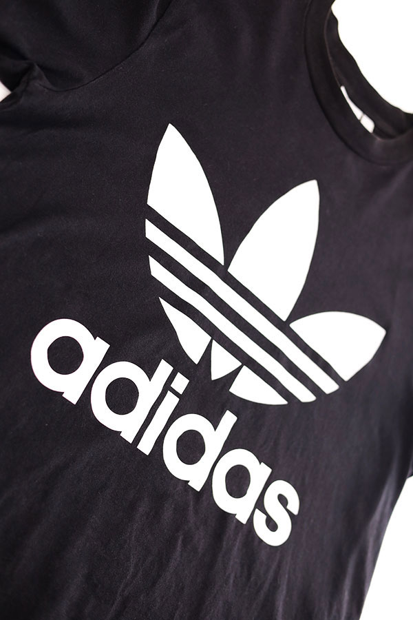 Used 00s adidas Black Trefoil Big Graphic T-Shirt Size L 