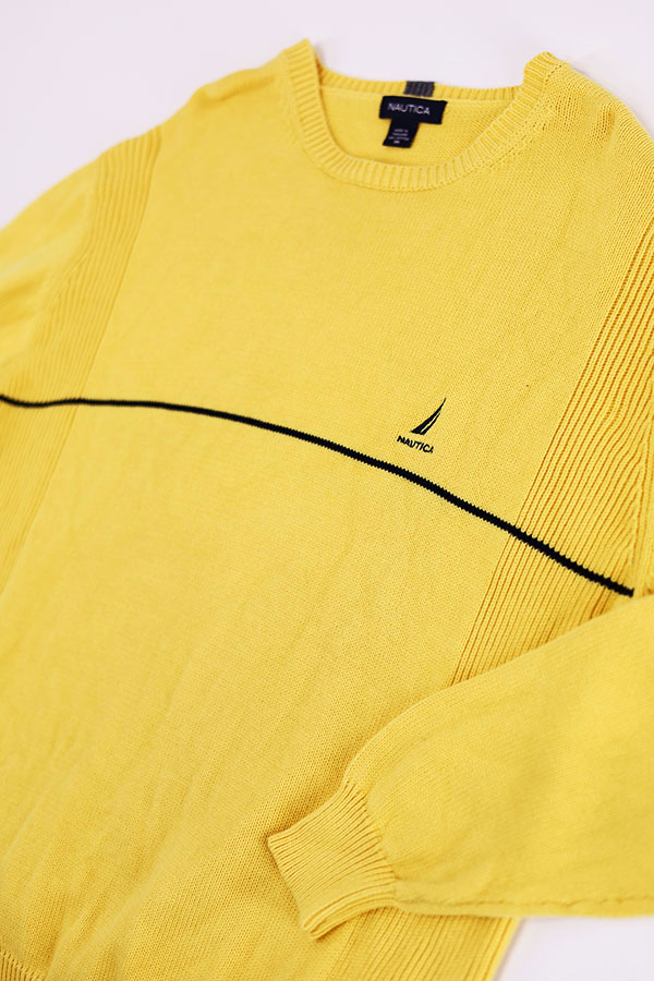 Used 00s NAUTICA Yellow Design Cotton Knit Size M 